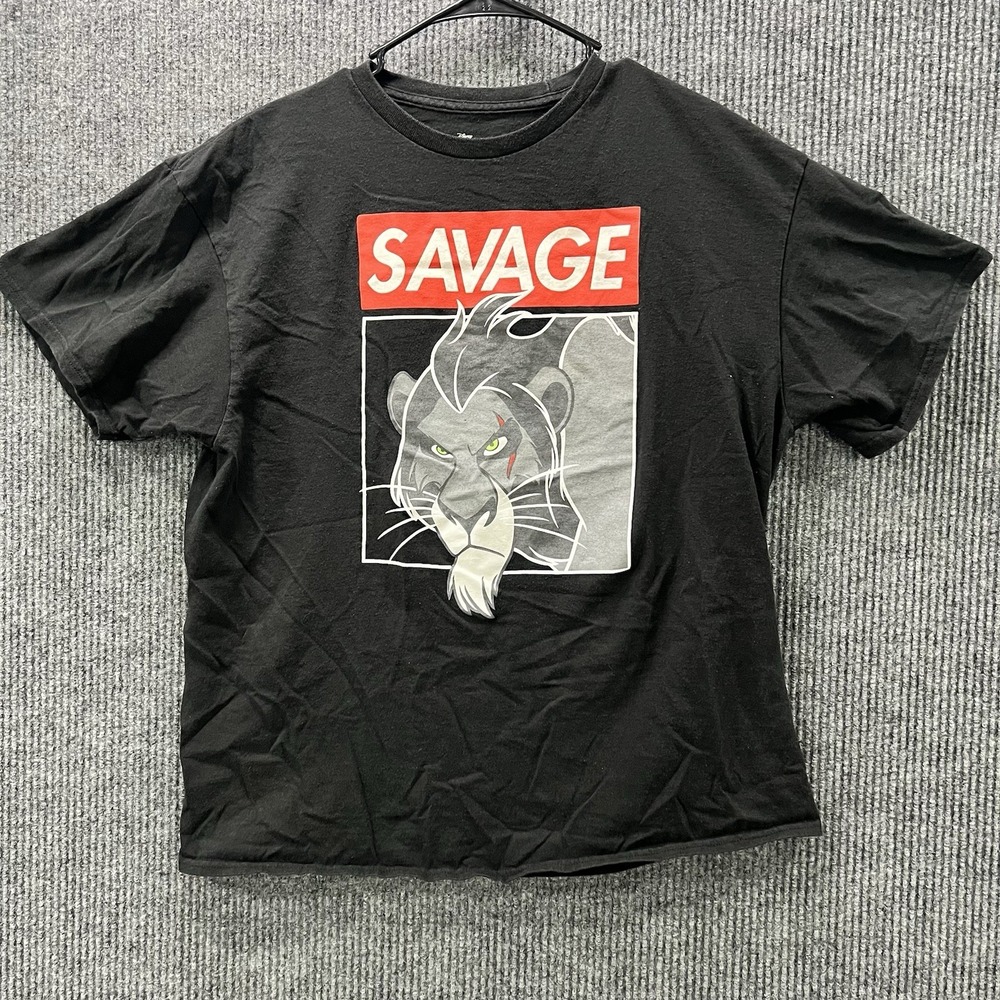 Disneys The Lion Kings Scar With The Word Savage. Mens Size XL Black